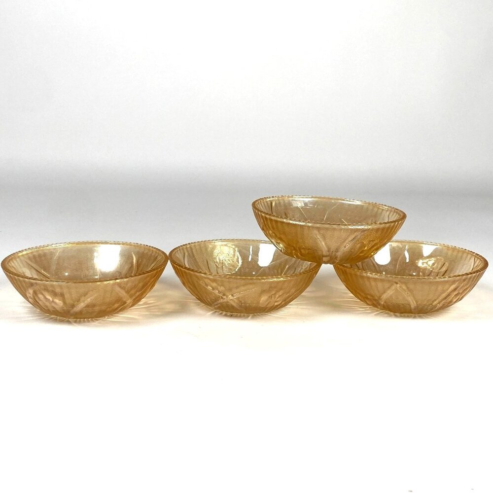 Vintage Jeanette Iris Herringbone Marigold Carnival Glass Berry Bowls Set of 4